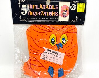 Vintage Party Invitations Inflatable Owls with Envelopes, NOS New Old Stock