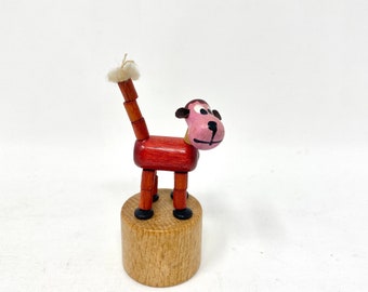 Vintage Wooden Push Puppet, Miniature Monkey Figurine