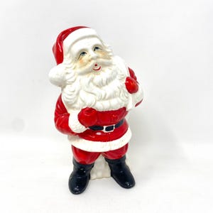 Vintage Christmas Planter, Santa Claus with Toy Sack, Holiday Ceramic Figurine