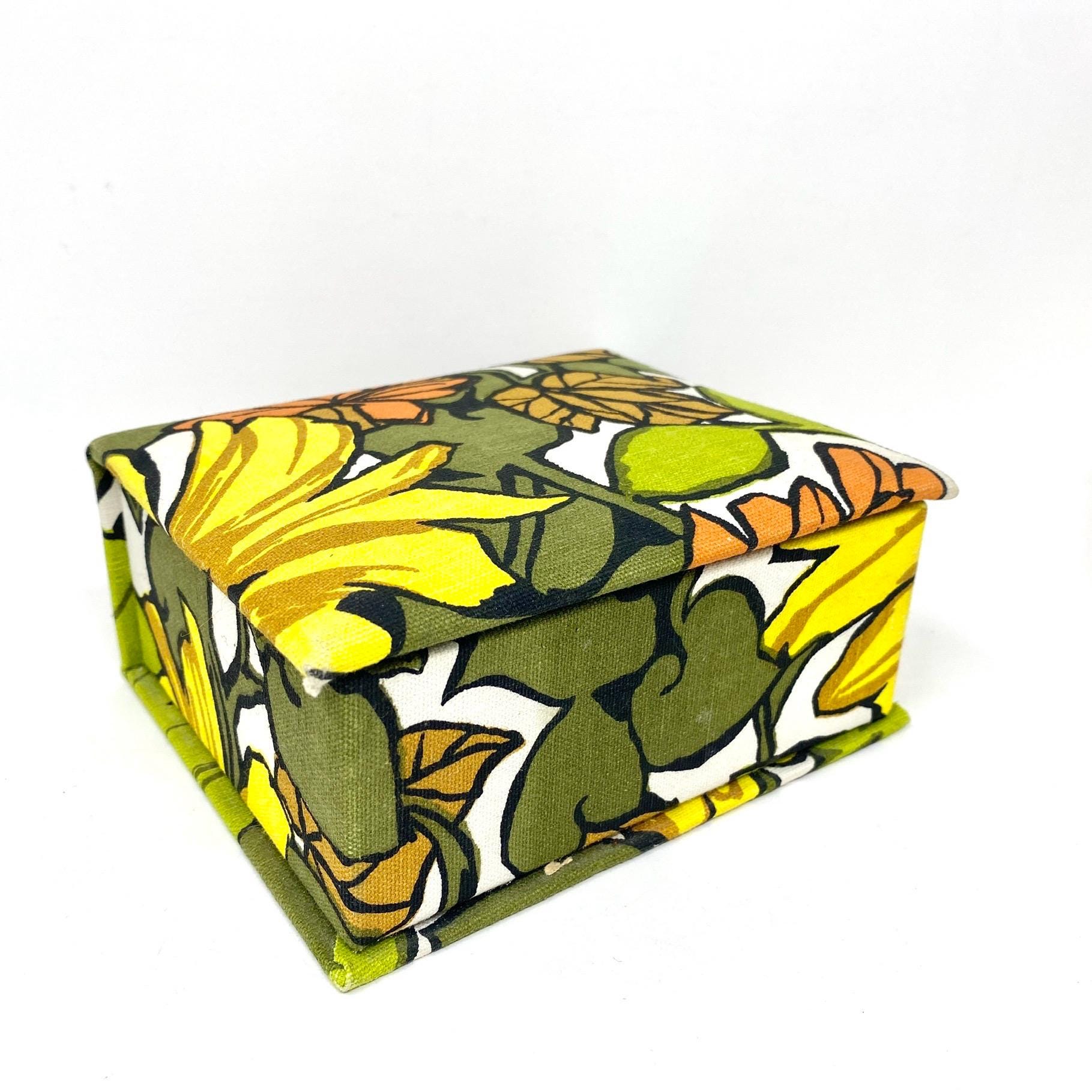 Vintage Fabric Box, Floral Fabric, Storage or Display, 1970s Groovy Fabric
