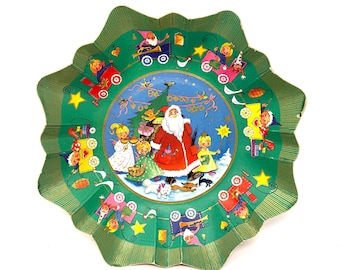 Vintage Pressed Cardboard Bowl, Christmas Cookie Tray, Holiday Display Piece, Western Germany