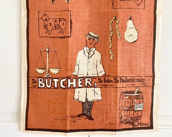 Vintage Tea Towel Butcher Tom Morrow Broadway Artist