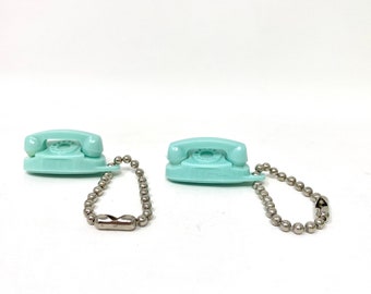 TWO Vintage Keychains Miniature Princess Telephones, Aqua Blue