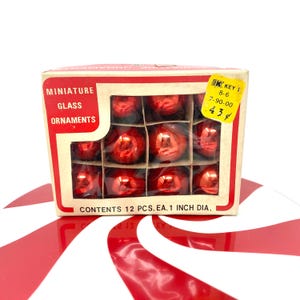 Vintage Shiny Brite Christmas Ornaments Red Silver Mercury Glass  1&quot; Diameter Feather Tree