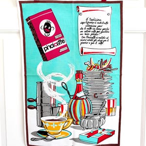Vintage Advertising Towel, Italy Textile, Coffee Pot, Cigarette Ashtray, Chianti Bottle