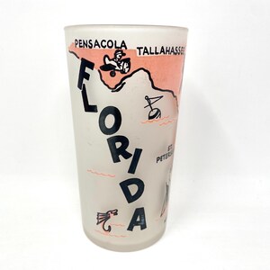 Vintage souvenirglas staat Florida, roze staatskaart