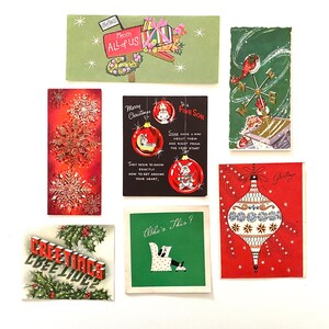Vintage Christmas Card Lot, Santa Claus, Glitter Snowflake, Mailbox, Shiny Bright Ornament