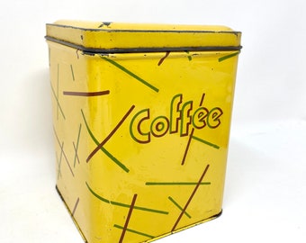Midcentury Vintage Coffee Tin, Yellow NESCO Metal Storage Canister, Gift Coffee Lover