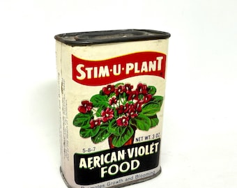 Vintage African Violet Food Tin, Flower Display
