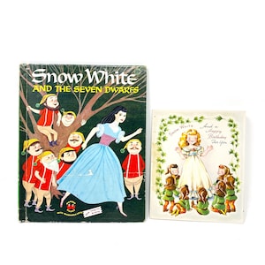 Vintage Schneewittchen Sieben Zwerge Kindermärchenbuch, Wunderbuch, BONUS Geburtstagskarte mit Geschichte