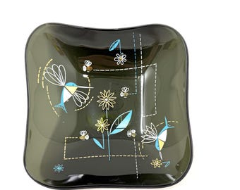 Vintage Glass Dish, Birds Bees