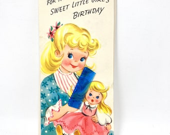 Vintage Birthday Card, For Sweet Girl, Plastic Comb, Unused Greeting Card