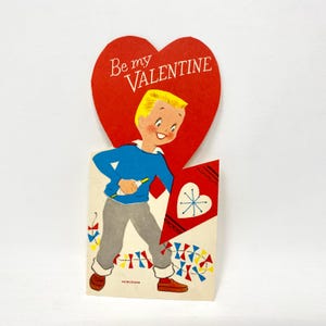 Vintage Valentinstag Karte, Junge Fliegen Drachen, Norcross Diecut Karte, Kinder Klassenzimmer Karte