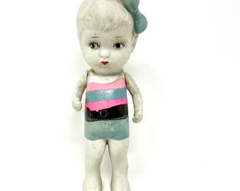 Vintage Bisque-Puppe, Frozen Charlotte, Badende Mädchen Figur