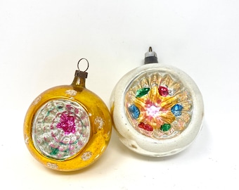 Vintage Indent CHRISTMAS Tree Ornaments, Hand Painted Mercury Glass