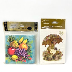 Vintage Bridge Tallies, NOS New Old Stock, DOIS Pacotes de Frutas e Azevinho Hobbie Girl Designs