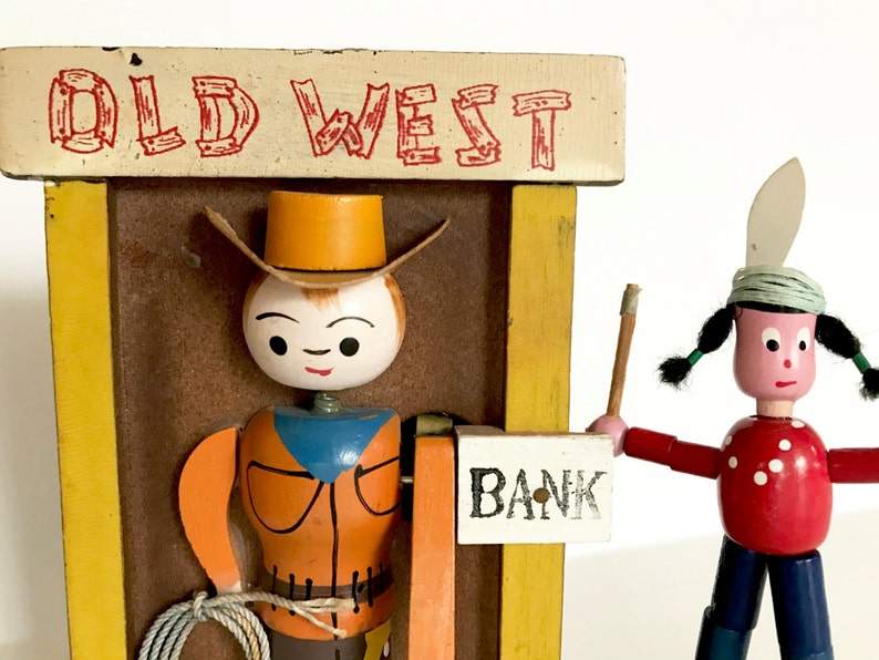 Vintage Bank Old West Cowboy and Push Puppet Native American Indian image 2