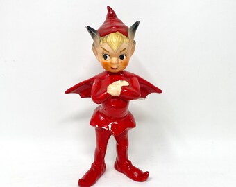 Vintage Lil Devil Figurine, Red Ceramic Figure