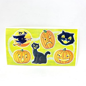 Vintage Halloween Seals, Jack O Lantern Stickers, Witch Black Cat