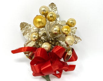 Vintage Corsage, Gold Mercury Glass, Plastic Bells, Christmas Corsage