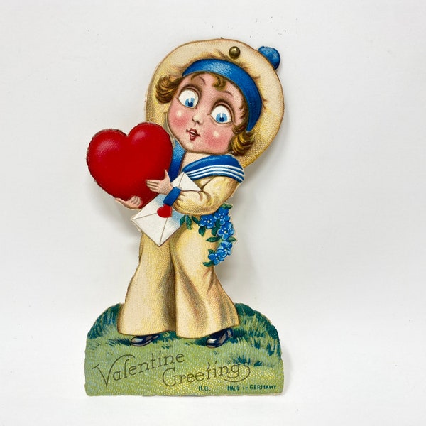 Vintage Valentine's Day Card, Mechanical Die Cut, Sailor with Moveable Eyes