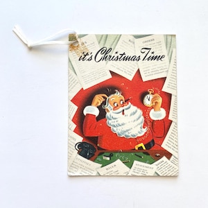Vintage Weihnachtskarte, Grußkarte der Firma, Weihnachtsmann, Office Memo