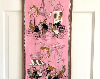 Vintage PINK Towel PARIS Cafe, Souvenir Tea Towel