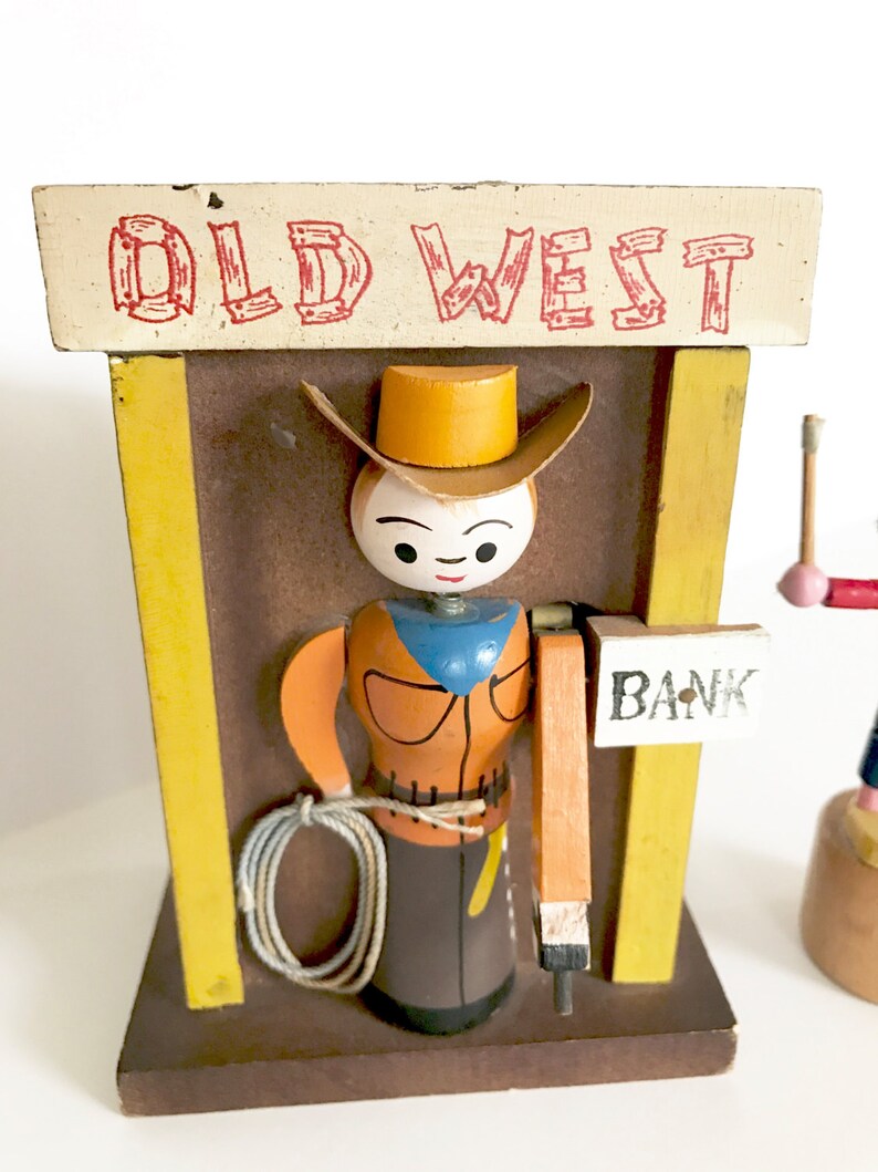 Vintage Bank Old West Cowboy and Push Puppet Native American Indian image 5