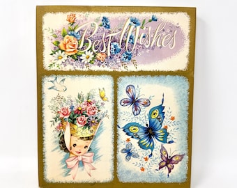 Pudełko na kartkę z życzeniami w stylu vintage, wiosenne kwiaty, motyle, puste pudełko ekspozycyjne