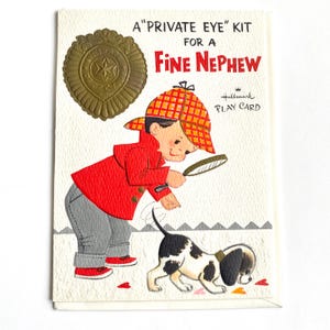 Vintage Glückwunschkarte zum Geburtstag für Neffe, Privatdetektiv, Ausweis, Lizenz und Schnurrbart