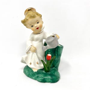 Vintage Angel Planter, Gardener with Watering Can, Pencil Pot
