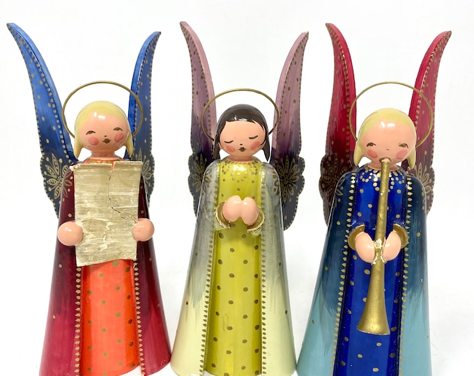 Vintage Wooden Angel Figurines Wendt and Kuhn Germany Erzgebirge Etsy