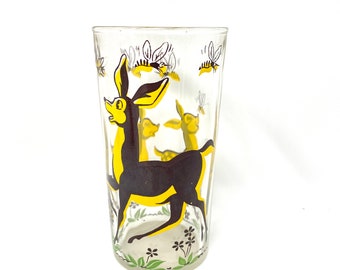 Vintage Glass Tumbler, Deer Bees, Hazel Atlas