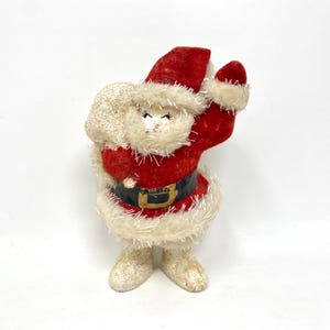 Vintage Santa Claus Christmas Ornament Paper Mache, Waving Santa Figurine