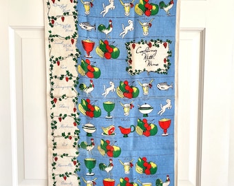 Vintage Towel Cooking with Wine Food Pairings, Wall Hanging Textile, Fragonard Linen Tea Towel