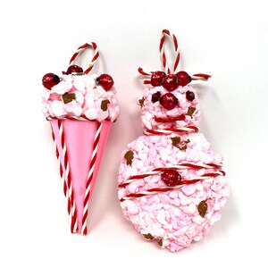Vintage Pink Popcorn CHRISTMAS Ornaments, Ice Cream Cone, Snowman with Mercury Glass Balls