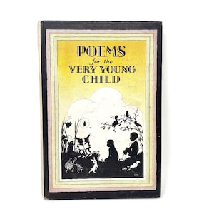 Livre de poésie vintage, poèmes pour les très jeunes, silhouettes de fées lutins, 1932