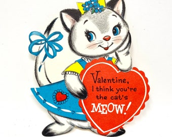 Vintage Valentine Card, Kitty Cat, Diecut Card, Classroom Card