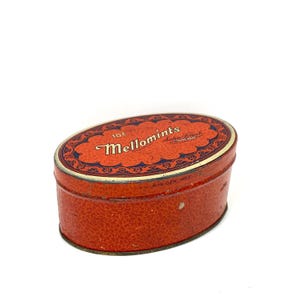 Vintage Candy Tin, Orange Mellomints Tin, Halloween Display