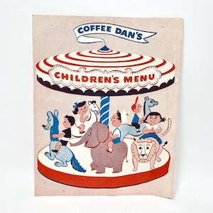 Vintage Children&#39;s Menu, Coffee Dan&#39;s Diner Restaurant, Merry Go Round with Animals
