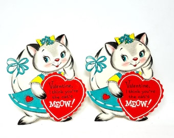 Tarjeta de San Valentín vintage, gatito, tarjeta troquelada, tarjeta para el aula
