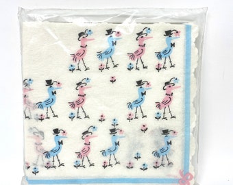 Vintage Baby Shower Napkins Blue Pink Storks, Scalloped Edge, Paper Napkins