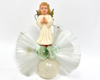 Vintage Angel Christmas Ornament, Plastic Celluloid, Spun Glass, Made in West Germany