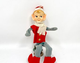 Vintage Knee Hugger Elf, Shelf Sitter, Seated Pixie, Made in Japan, Christmas Home Decor