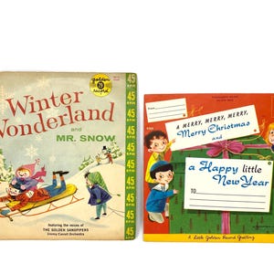 Vintage Records, Winter Wonderland, Merry Christmas Little Golden Record Greeting, 45 RPM Vinyl, Midcentury Graphics