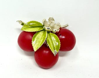 Spilla vintage a forma di ciliegia, spilla a forma di frutta, ciliegie in vinile plastico