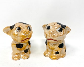 Vintage Dog Salt Pepper Shakers, Lusterware Ceramic Figurines, Gift Dog Lover