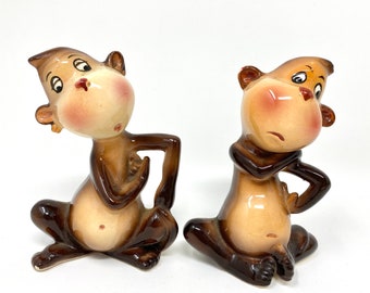 Vintage Monkey Salt Pepper Shakers, Animal Ceramic S&P, Enesco Japan