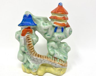 Vintage Aquarium Figurine Japanese Pagoda, Tea House, Fish Tank Ceramic Figure