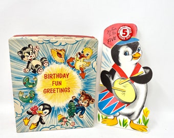 Vintage Greeting Card Box, Cute Animals, Empty Display Box, BONUS Birthday Card with Button